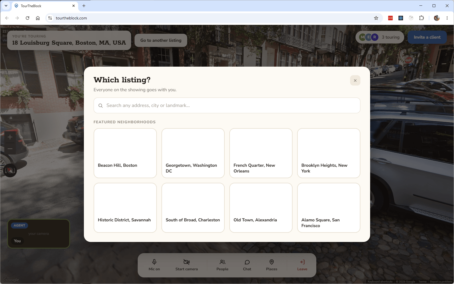 Searching a new listing address mid-showing to move the whole group to a different street
